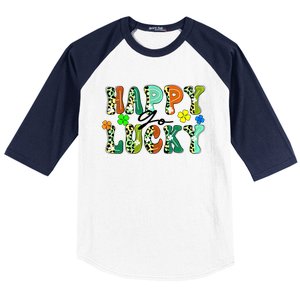 Happy Go Lucky Retro St Patrick's Day Shamrock Meaningful Gift Baseball Sleeve Shirt