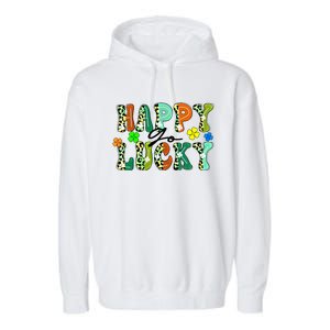 Happy Go Lucky Retro St Patrick's Day Shamrock Meaningful Gift Garment-Dyed Fleece Hoodie