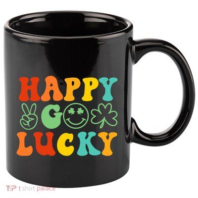 Happy Go Lucky Retro St Patrick's Day Shamrock Vintage Gift 11oz C Handle Ceramic Mug