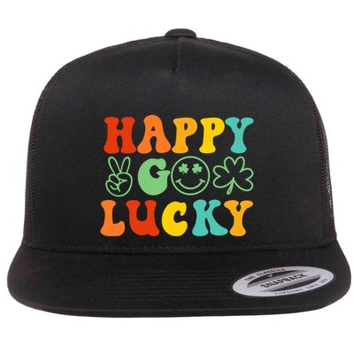 Happy Go Lucky Retro St Patrick's Day Shamrock Vintage Gift Flatbill Hat