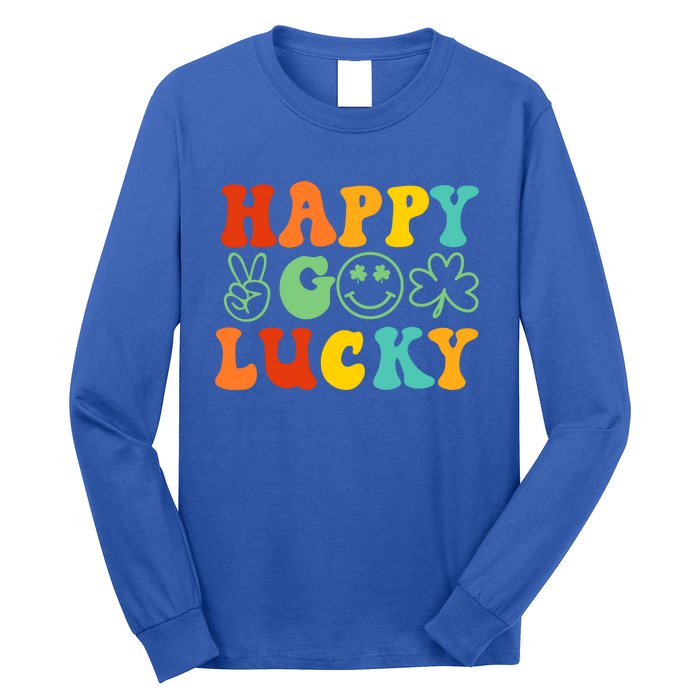 Happy Go Lucky Retro St Patrick's Day Shamrock Vintage Gift Long Sleeve Shirt