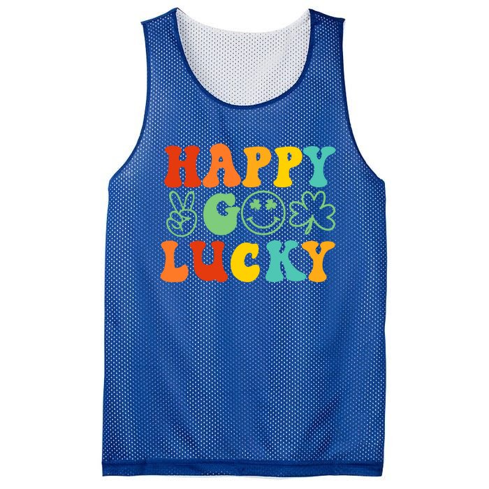 Happy Go Lucky Retro St Patrick's Day Shamrock Vintage Gift Mesh Reversible Basketball Jersey Tank