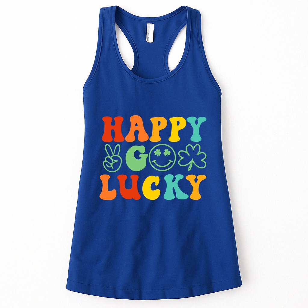 Happy Go Lucky Retro St Patrick's Day Shamrock Vintage Gift Womens Tank Top