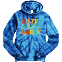 Happy Go Lucky Retro St Patrick's Day Shamrock Vintage Gift Tie Dye Hoodie