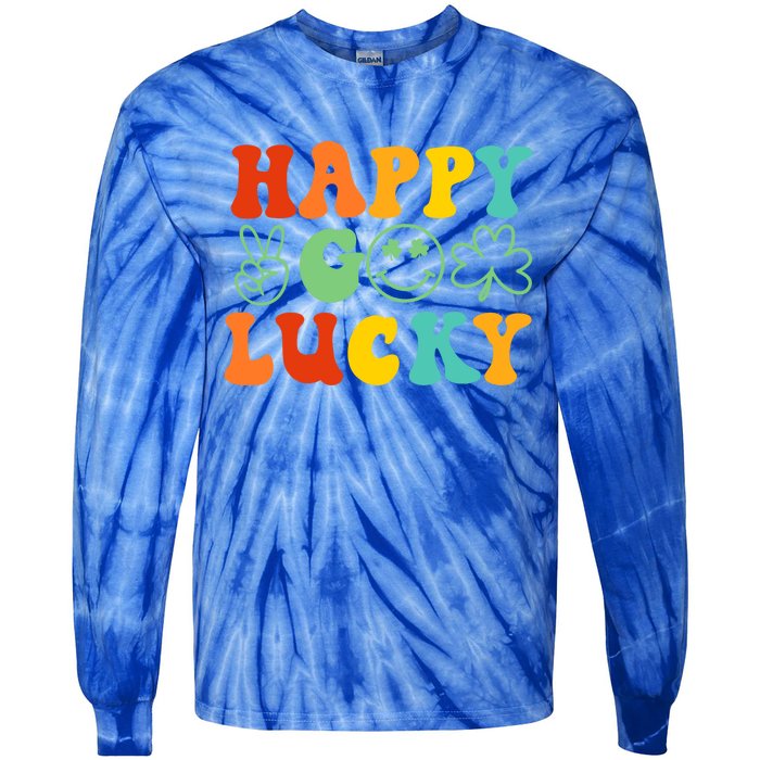 Happy Go Lucky Retro St Patrick's Day Shamrock Vintage Gift Tie-Dye Long Sleeve Shirt