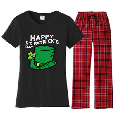 Happy Go Lucky St Patricks Day Leprechaun Hat Women's Flannel Pajama Set