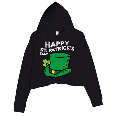 Happy Go Lucky St Patricks Day Leprechaun Hat Crop Fleece Hoodie