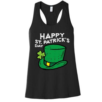 Happy Go Lucky St Patricks Day Leprechaun Hat Women's Racerback Tank