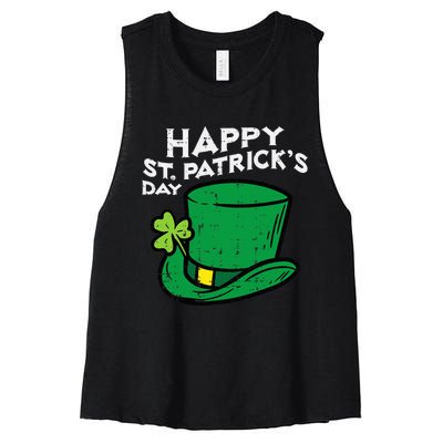 Happy Go Lucky St Patricks Day Leprechaun Hat Women's Racerback Cropped Tank