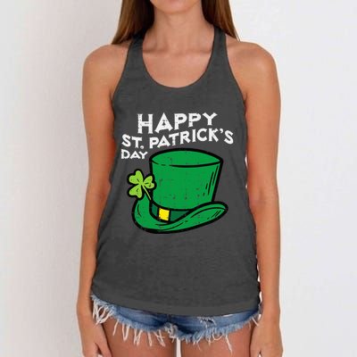 Happy Go Lucky St Patricks Day Leprechaun Hat Women's Knotted Racerback Tank