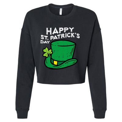 Happy Go Lucky St Patricks Day Leprechaun Hat Cropped Pullover Crew