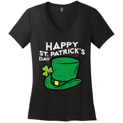 Happy Go Lucky St Patricks Day Leprechaun Hat Women's V-Neck T-Shirt