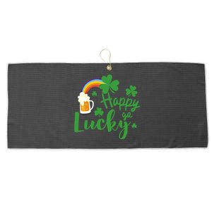 Happy Go Lucky Shamrock Funny St Patrick's Day Meaningful Gift Large Microfiber Waffle Golf Towel