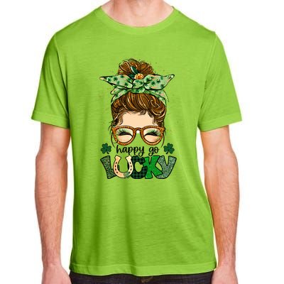 Happy Go Lucky Shamrock Messy Bun St Patrick's Day Gift Adult ChromaSoft Performance T-Shirt