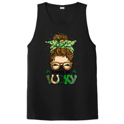 Happy Go Lucky Shamrock Messy Bun St Patrick's Day Gift PosiCharge Competitor Tank