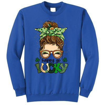 Happy Go Lucky Shamrock Messy Bun St Patrick's Day Gift Sweatshirt