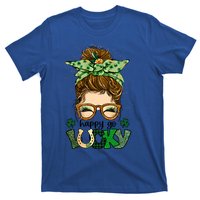 Happy Go Lucky Shamrock Messy Bun St Patrick's Day Gift T-Shirt