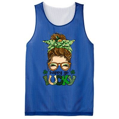 Happy Go Lucky Shamrock Messy Bun St Patrick's Day Gift Mesh Reversible Basketball Jersey Tank