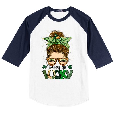 Happy Go Lucky Shamrock Messy Bun St Patrick's Day Gift Baseball Sleeve Shirt