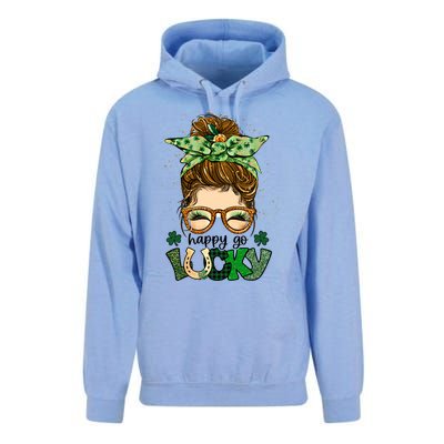 Happy Go Lucky Shamrock Messy Bun St Patrick's Day Gift Unisex Surf Hoodie