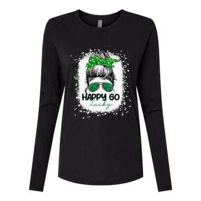 Happy Go Lucky Messy Bun Shamrock St Patrick's Day Womens Cotton Relaxed Long Sleeve T-Shirt