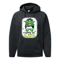 Happy Go Lucky Messy Bun Women Shamrock St Patrick's Day Performance Fleece Hoodie