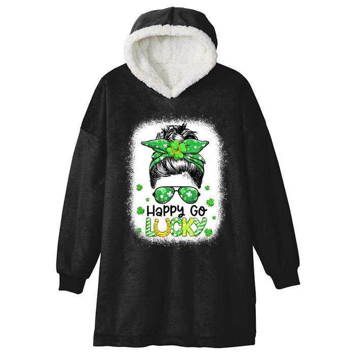 Happy Go Lucky Messy Bun Women Shamrock St Patrick's Day Hooded Wearable Blanket