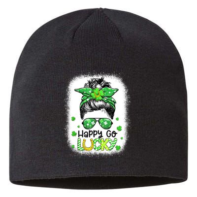 Happy Go Lucky Messy Bun Women Shamrock St Patrick's Day Sustainable Beanie