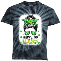 Happy Go Lucky Messy Bun Women Shamrock St Patrick's Day Kids Tie-Dye T-Shirt