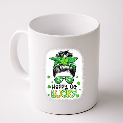 Happy Go Lucky Messy Bun Women Shamrock St Patrick's Day Coffee Mug