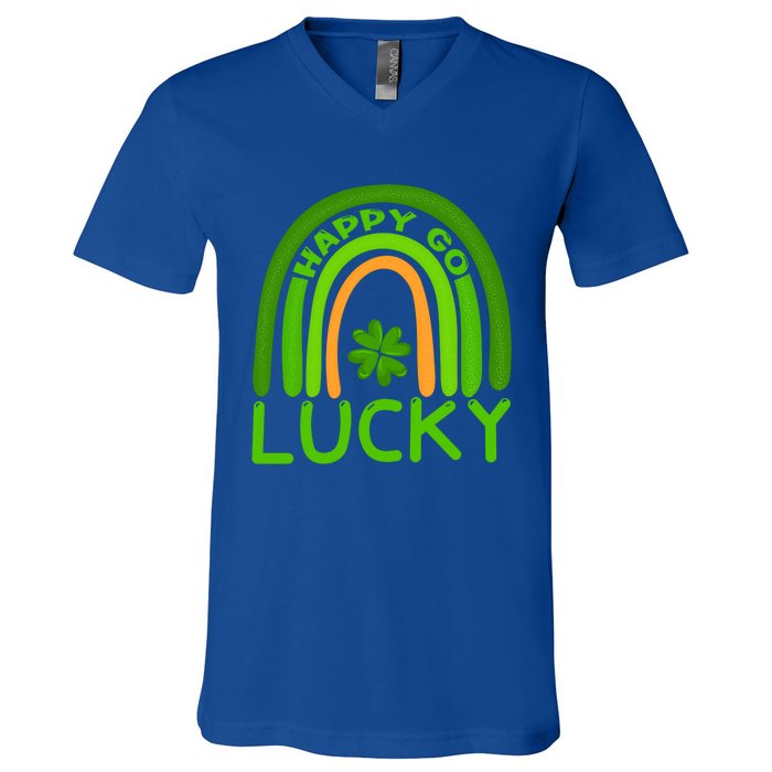 Happy Go Lucky Shamrock St Patrick's Day Meaningful Gift V-Neck T-Shirt