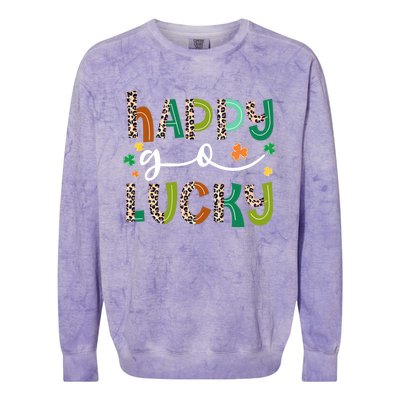 Happy Go Lucky St Patricks Day Leopard Lucky Clover Shamrock Cool Gift Colorblast Crewneck Sweatshirt