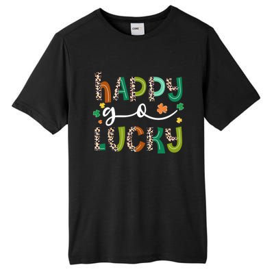 Happy Go Lucky St Patricks Day Leopard Lucky Clover Shamrock Cool Gift Tall Fusion ChromaSoft Performance T-Shirt