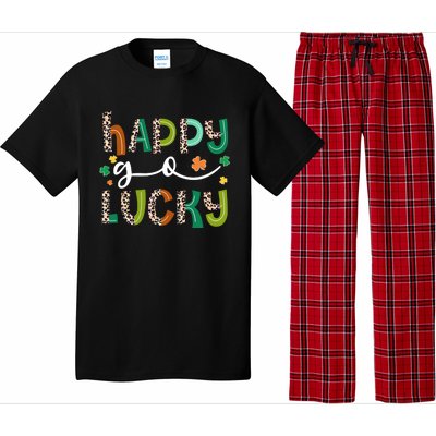 Happy Go Lucky St Patricks Day Leopard Lucky Clover Shamrock Cool Gift Pajama Set