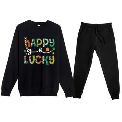 Happy Go Lucky St Patricks Day Leopard Lucky Clover Shamrock Cool Gift Premium Crewneck Sweatsuit Set