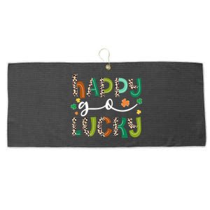 Happy Go Lucky St Patricks Day Leopard Lucky Clover Shamrock Cool Gift Large Microfiber Waffle Golf Towel