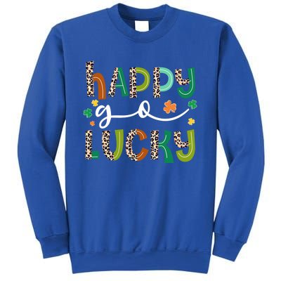 Happy Go Lucky St Patricks Day Leopard Lucky Clover Shamrock Cool Gift Sweatshirt