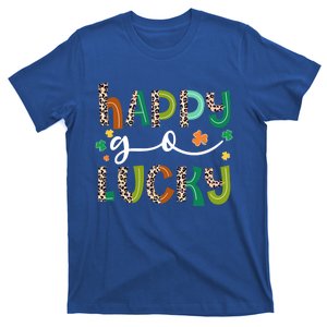 Happy Go Lucky St Patricks Day Leopard Lucky Clover Shamrock Cool Gift T-Shirt