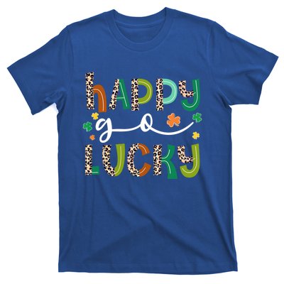 Happy Go Lucky St Patricks Day Leopard Lucky Clover Shamrock Cool Gift T-Shirt