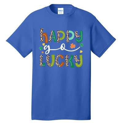 Happy Go Lucky St Patricks Day Leopard Lucky Clover Shamrock Cool Gift Tall T-Shirt