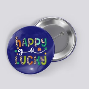 Happy Go Lucky St Patricks Day Leopard Lucky Clover Shamrock Cool Gift Button