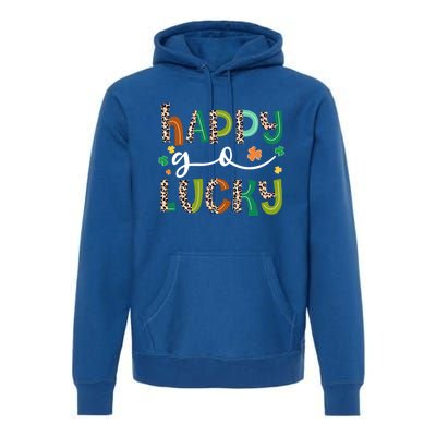 Happy Go Lucky St Patricks Day Leopard Lucky Clover Shamrock Cool Gift Premium Hoodie