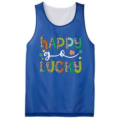 Happy Go Lucky St Patricks Day Leopard Lucky Clover Shamrock Cool Gift Mesh Reversible Basketball Jersey Tank