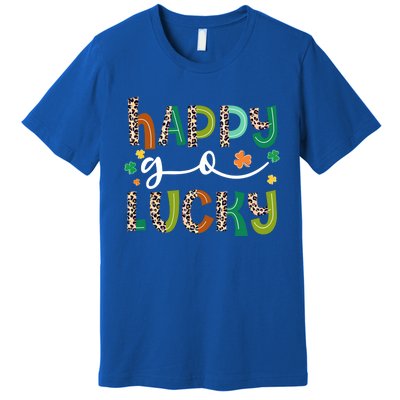 Happy Go Lucky St Patricks Day Leopard Lucky Clover Shamrock Cool Gift Premium T-Shirt