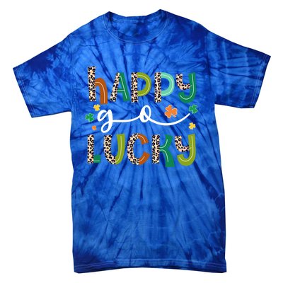 Happy Go Lucky St Patricks Day Leopard Lucky Clover Shamrock Cool Gift Tie-Dye T-Shirt