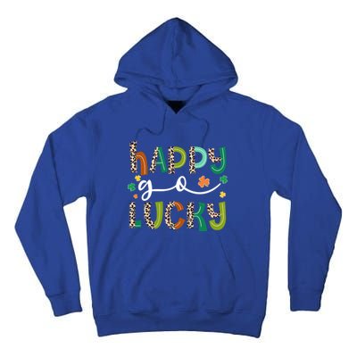 Happy Go Lucky St Patricks Day Leopard Lucky Clover Shamrock Cool Gift Tall Hoodie