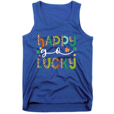 Happy Go Lucky St Patricks Day Leopard Lucky Clover Shamrock Cool Gift Tank Top