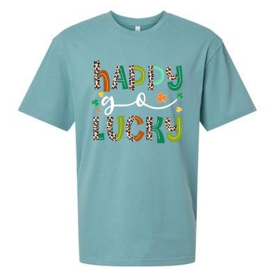 Happy Go Lucky St Patricks Day Leopard Lucky Clover Shamrock Cool Gift Sueded Cloud Jersey T-Shirt