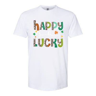 Happy Go Lucky St Patricks Day Leopard Lucky Clover Shamrock Cool Gift Softstyle CVC T-Shirt