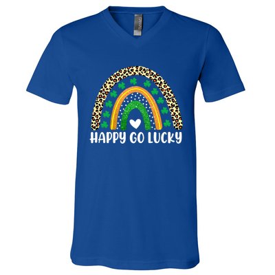 Happy Go Lucky St Patricks Day Rainbow Lucky Clover Shamrock Gift V-Neck T-Shirt